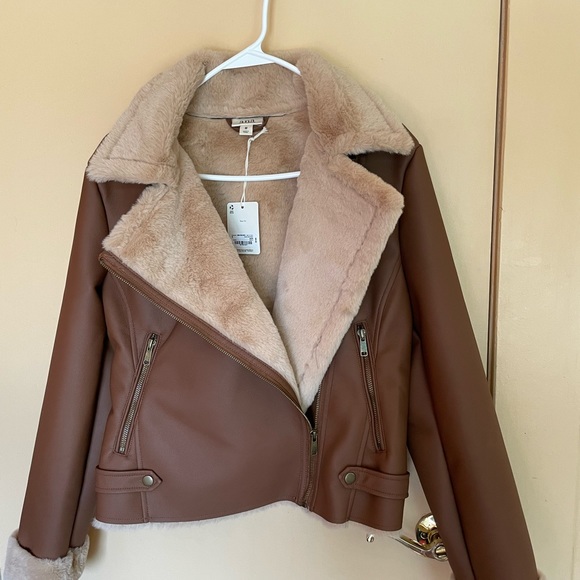 NWT Bomber Jacket Tobacco sherpa Lined Mid Length Size M - Picture 3 of 5